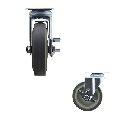 5 Inch TPR Medical Medium Duty Casters Top Plate Swivel Side Locking
