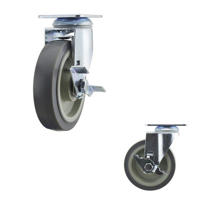 5 Inch TPR Medical Medium Duty Casters Top Plate Swivel Side Locking