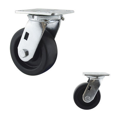 5" Black Wheel Swivel Plate Heavy Duty Casters Steel Brackets