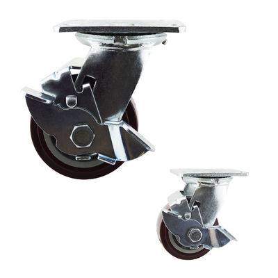 China 200kg PU Swivel Side Brake 100mm Heavy Duty Casters Wheels