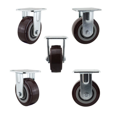 China Red 230kg PU Fixed Plate 125mm Heavy Duty Casters