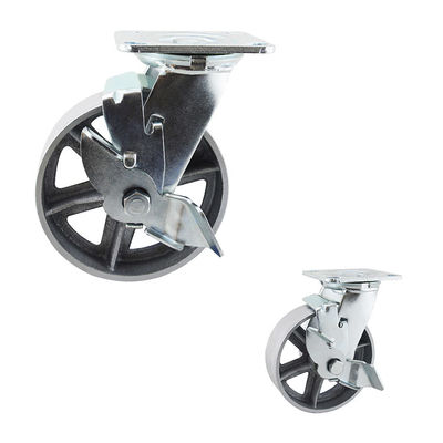 China 150mm 616LBS Load Capacity Hollow Cast Iron Swivel Plate braked swivel castors