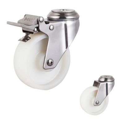 China 4 Inch Waterproof Nylon Wheel Bolt Hole Rotating Head Medium Duty 304SS Swivel Locking Casters