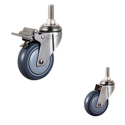 China 4" PU Silent Wheel Threaded Stem Swivel Locking Medium Duty Stainless Steel Castor Wheels