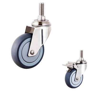 China Soft TPR Wheel Threaded Stem 4 Inch Medium Duty 304SS Medical Hospital Bed Casters