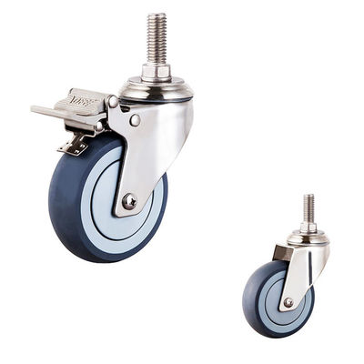 China 100x30mm 304SS TPR Threaded Stem Double Lock Medium Duty Caster Wheels