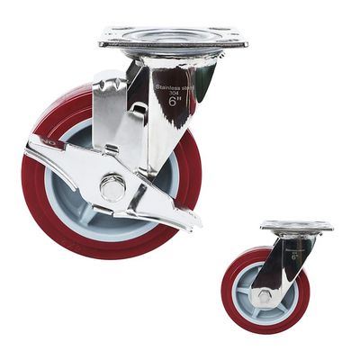 150mm Silent Wheel Heavy Duty Sidelock 304SS Swivel Plate Caster Wheels