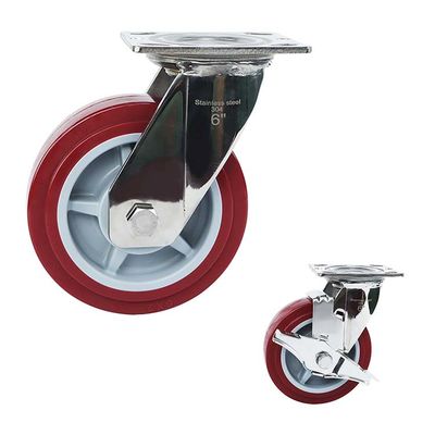 150mm Silent Wheel Heavy Duty Sidelock 304SS Swivel Plate Caster Wheels
