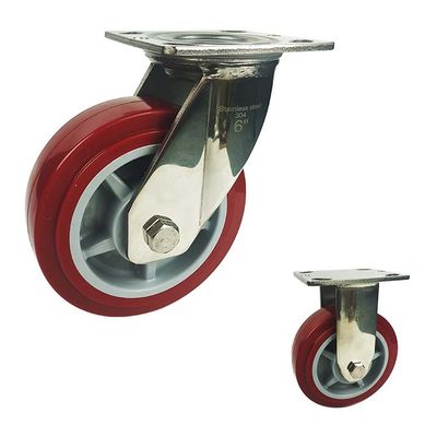 300kg 6x2" Anti Rust Heavy Duty Rigid Plate 304SS Pu Caster Wheel
