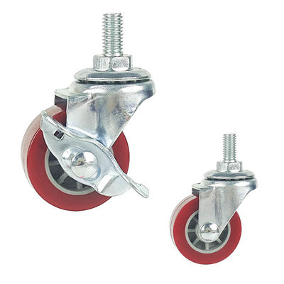 China 2" PU Wheels Swivel Threaded Stem Red Side Lock Light Duty Caster Wheels