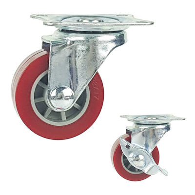 China Light Duty Swivel Plate Red Polyurethane PU Caster Wheels For Shelves