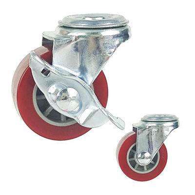 China 1.5 Inch Swivel Bolt Hole Red PU Caster Wheels With Brake