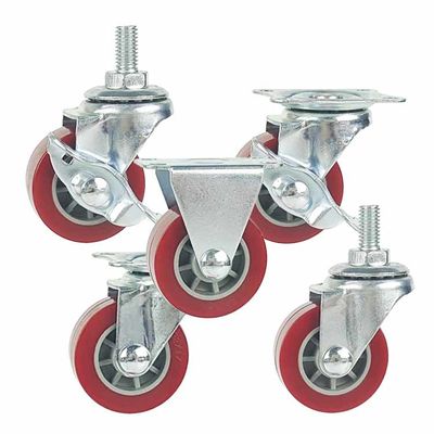 China 1.5" Rigid Plate Red PU Light Duty Casters For Bed Drawers