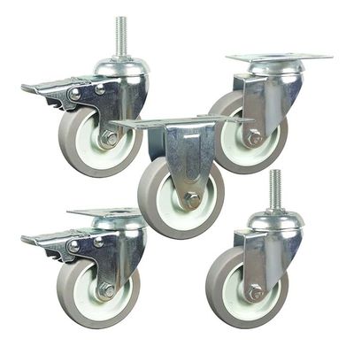 100x27mm 360° Rotating Bolt Hole Swivel Head TPR Furnitures Light Duty Casters With Total Brake