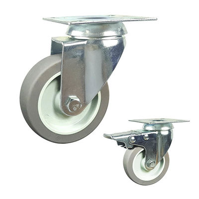 3" Soft Wheel Total Lock Rotating Swivel Threaded Stem Grey TPR Casters