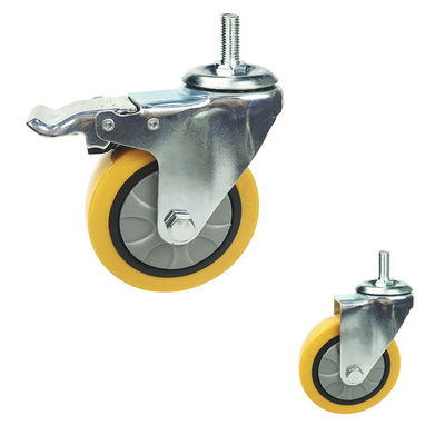 China 125x32mm Yellow PU Swivel Locking Threaded Stem Medium Duty Casters