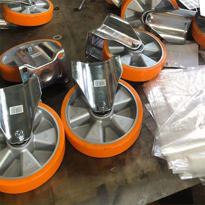 China 200mm Rigid Plate Silent Wheels Hight Capacity Aluminium PU Casters European Type
