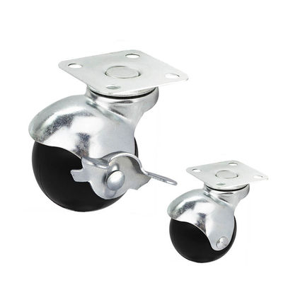 China 50mm Diameter Black Plastic Top Plate Ball Casters With Side Brake