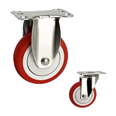 5 Inch Medium Duty Red PU Swivel Locking Stainless Steel Casters With Dust Covers