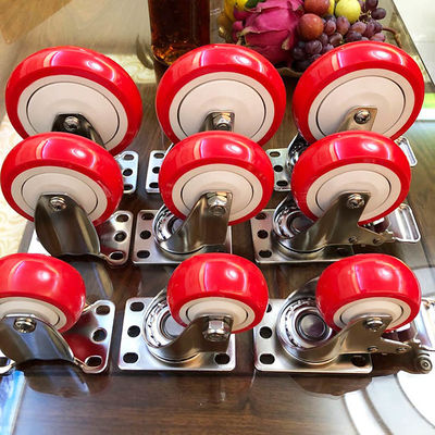 Good price 5 Inch Medium Duty Red PU Swivel Locking Stainless Steel Casters With Dust Covers online