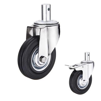 China Soft 5" Rubber Casters Black Wheel Swivel Stem 176lbs Capacity