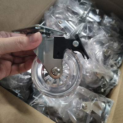 2 Inch PU Casters For Furniture Bolt Hole Head Soft Clear Castors Single Lock