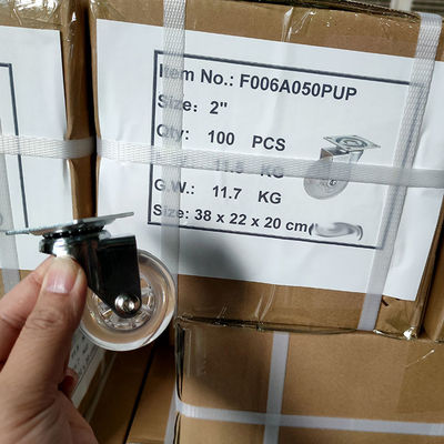 2 Inch PU Casters For Furniture Bolt Hole Head Soft Clear Castors Single Lock