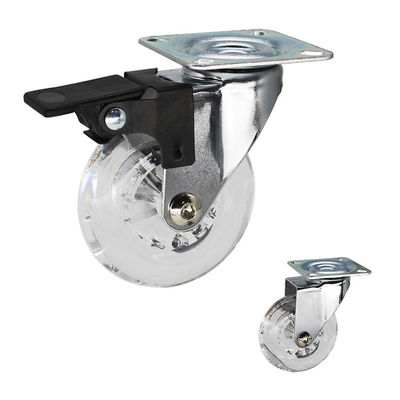buy 75mm Clear PU Furniture Casters Chrome Painted Soft Castors Swivel With Lock For Living Room online manufacturer