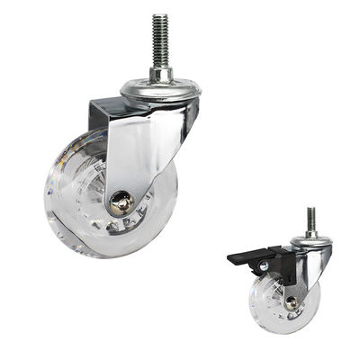 China 3" Clear PU Wheel Soft Casters For Chairs Threaded Stem Swivel Castors
