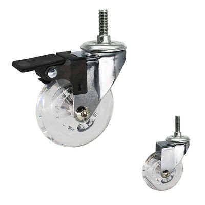 China 50mm Transparent Furniture Casters For Threaded Stem Chrome Painted Soft Castors Swivel With Lock