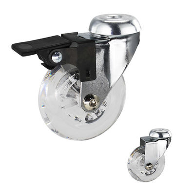 China 2 Inch PU Casters For Furniture Bolt Hole Head Soft Clear Castors Single Lock