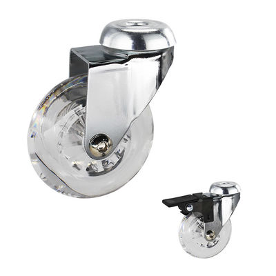 China 3 Inch Swivel PU Casters For Chairs Bolt Hole Type Silent Clear Castors