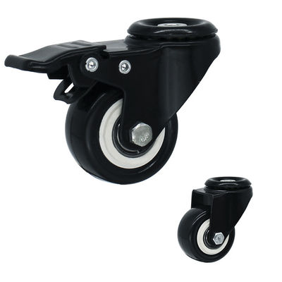 2" Black Wheel PVC Light Duty Casters Bolt Hole Swivel Head For Furniture