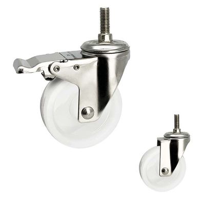 China 125mm SS Casters With Double Brake Threaded Stem White Nylon Casters OEM
