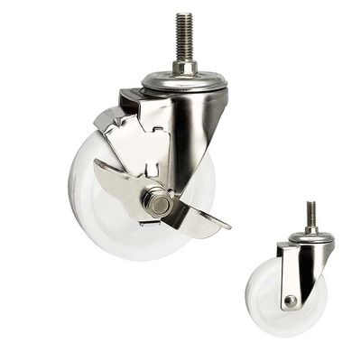 China 176lbs Stainless Steel Nylon Casters 75mm White Wheel Threaded Stem Side Lock