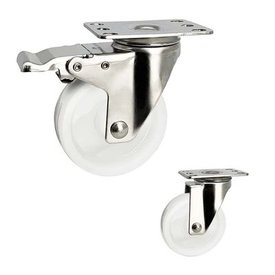 China 75mm Stainless Steel Casters With Double Brake Top Plate Solid Nylon Casters Customize